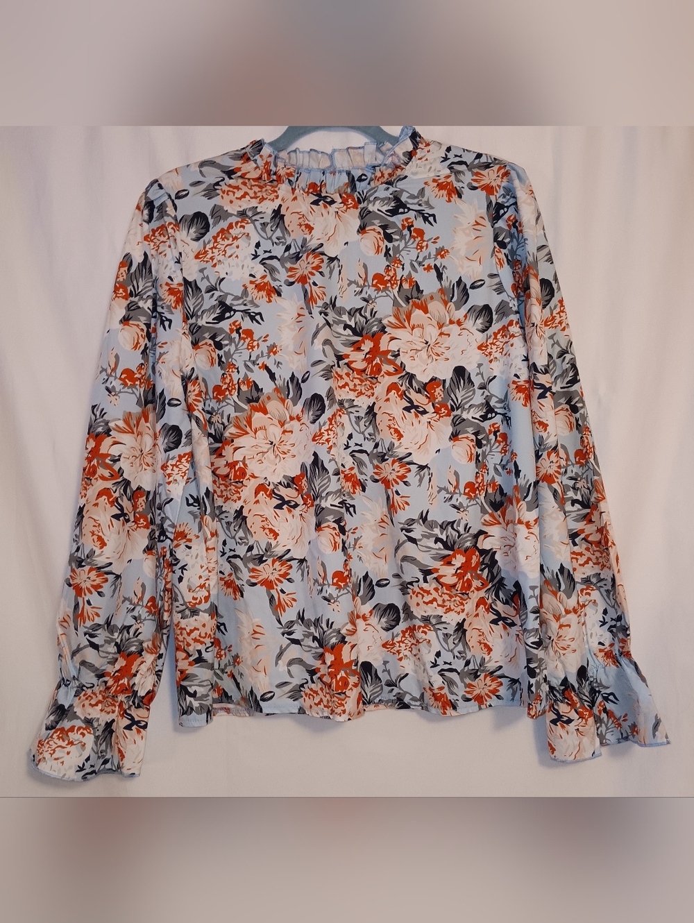 SHEIN Light Blue Floral Long Sleeve Blouse